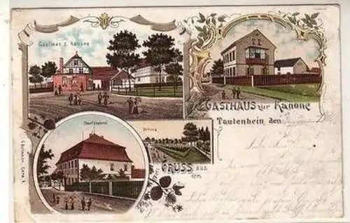 50455 Ak Lithographie Gruß aus dem Gasthaus zur Kanone Tautenhein 1900