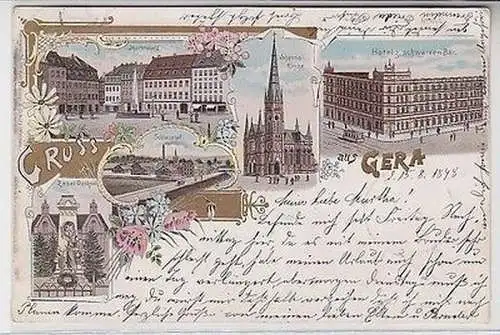 62889 Ak Lithografie Gruss aus Gera Hotel zum schwarzen Bär usw. 1898