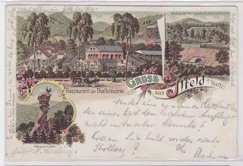 08886 Lithografie AK Gruss aus Ilfeld a. Harz, Restaurant Gänseschnabel & Viaduk