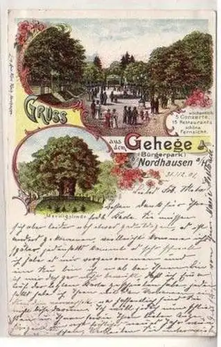 58994 Ak Lithographie Gruß aus dem Gehege (Bürgerpark) bei Nordhausen 1901