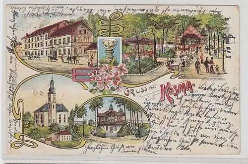 46057 Ak Lithographie Gruß aus Kosma Gasthaus, Kirche usw. 1904