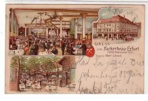 60234 Ak Lithographie Gruß vom Hackerbräu Erfurt 1899