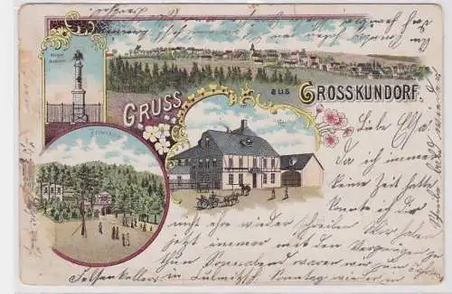 91716 Ak Lithographie Gruß aus Grosskundorf Gasthof usw. 1899