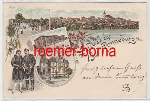 82654 Ak Lithographie Gruß aus Bad Ronneburg Postamt und neue Schule 1896