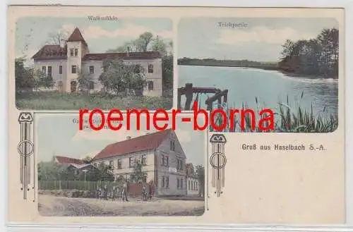 54517 Mehrbild Ak Gruß aus Haselbach S.-A. Gastwirtschaft, Walkmühle 1912