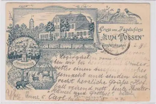 90633 Ak Lithographie Gruß zum Jagdschloss 'Zum Possen' Sondershausen 1898