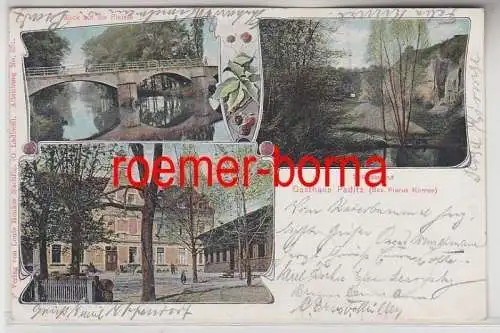 70018 Mehrbild Ak Gasthaus Paditz, Schießstand, Blick auf die Pleisse 1906