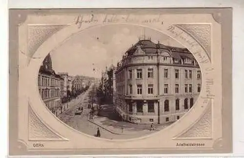 51192 geprägte Ak Gera Adelheidstrasse mit Bankgebäude 1913