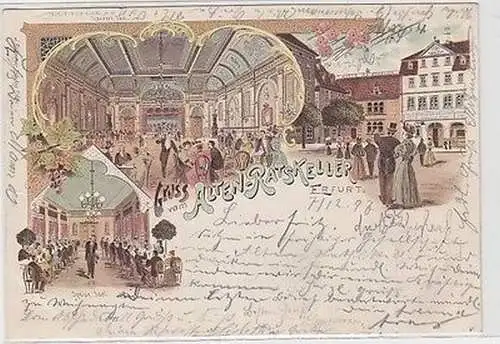 67281 Ak Lithographie Gruß vom alten Ratskeller Erfurt 1897