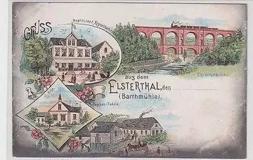 63566 Ak Lithographie Gruß aus dem Elsterthal (Barthmühle) um 1900