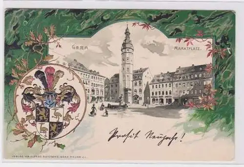 92826 Präge Wappen Ak Gera Marktplatz 1901