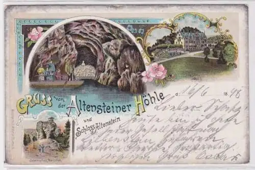 95291 Ak Gruß von der Altensteiner Höhle von Schloss Altenstein 1898