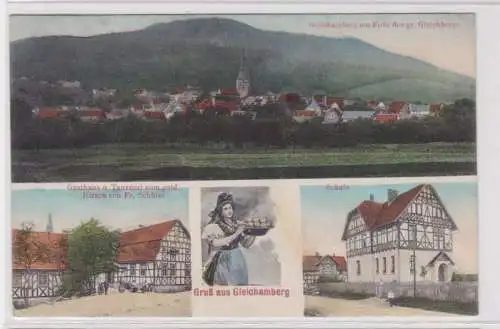 93913 Mehrbild Ak Gruß aus Gleichamberg Gasthaus, Schule usw. 1914