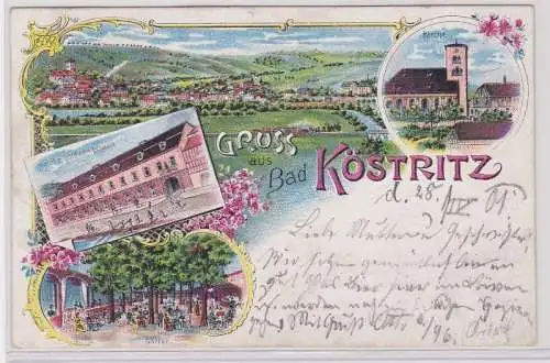 92188 Lithografie AK Gruss aus Bad Köstritz - Hotel, Kirche, Garten & Panorama