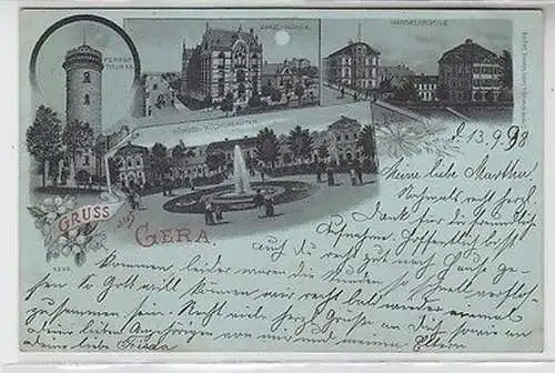 63111 Mondscheinkarte Gruß aus Gera Zabelschule usw. 1898