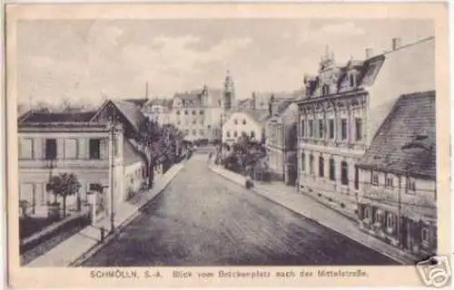 01233 Ak Schmölln Brückenplatz und Mittelstraße 1919