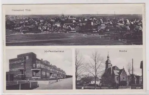 91696 AK Hermsdorf Thüringen - 30-Familienhaus, Kirche & Stadtpanorama 1930