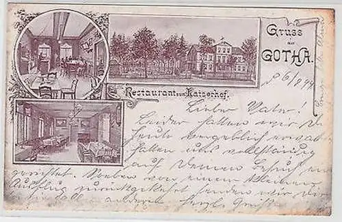 65423 Ak Gruss aus Gotha Restaurant zum Kaiserhof 1899