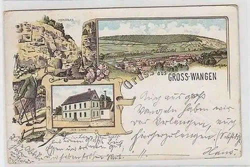 48156 Ak Lithographie Gruß aus Gross-Wangen Gasthof "Zur Linde" 1899