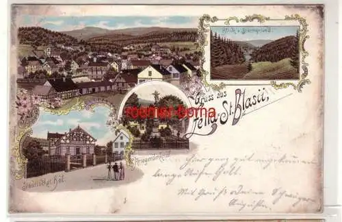 80124 Ak Lithografie Gruss aus Zella St. Blasii Städtisches Bad usw. 1898