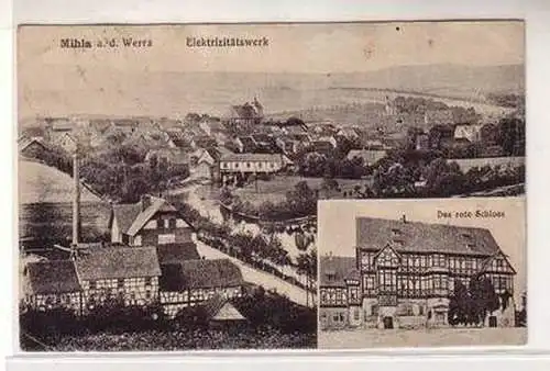 56933 Ak Mihla a.d. Werra Elektrizitätswerk und das rote Schloss um 1920