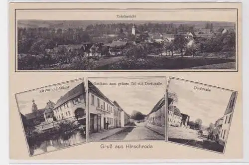 88474 AK Gruß aus Hirschroda - Dorfstraße, Kirche, Schule & Totalansicht