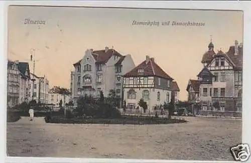 33880 Ak Ilmenau Bismarckplatz und Bismarckstraße 1910