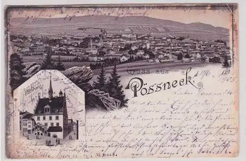 78410 Ak Lithographie Gruß aus Pössneck Rathaus usw. 1905