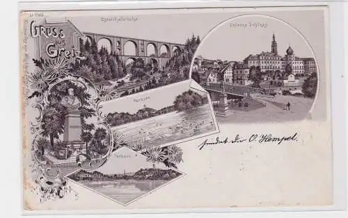 94651 Ak Lithographie Gruss aus Greiz Parksee, Elstertalbrücke, unteres Schloß