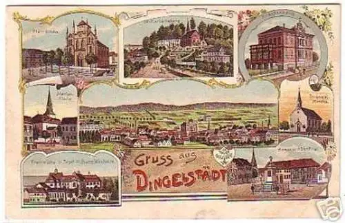 15615 Lithographie Gruss aus Dingelstädt Thüringen 1912