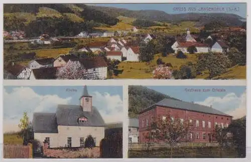 78577 AK Gruss aus Langenorla (S.-A.) - Kirche, Gasthaus zum Orlatale