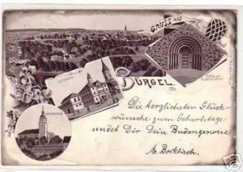 18923 Ak Lithographie Gruß aus Bürgel Thür. 1897