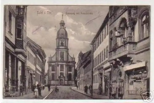 18935 Ak Suhl in Thür. Steinweg mit Kreuzkirche 1915