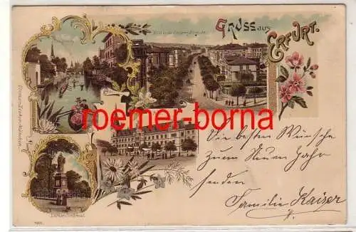 70426 Ak Lithographie Gruss aus Erfurt Steiger Strasse, Post usw. um 1900