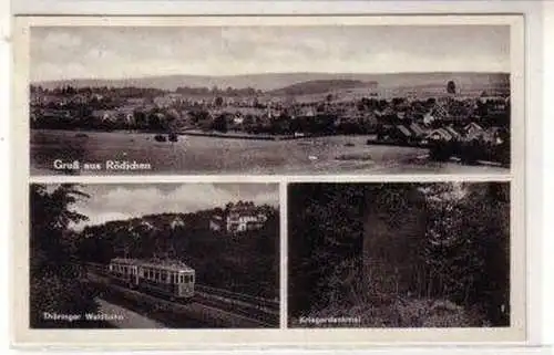 49473 Mehrbild-Ak Gruß aus Rödichen Waldbahn usw. um1940