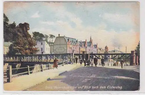 88655 Ak Greiz Heinrichsbrücke und Blick nach dem Elstersteg 1908