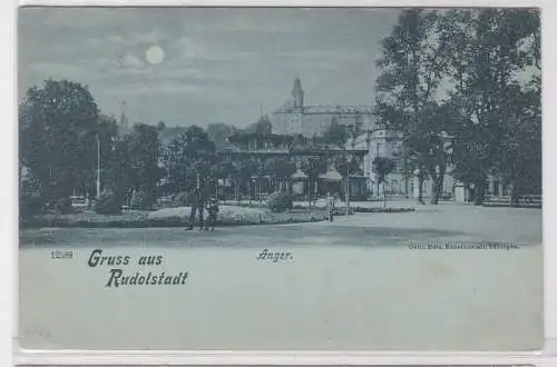 86828 Mondscheinkarte Gruß aus Rudolstadt Anger 1906