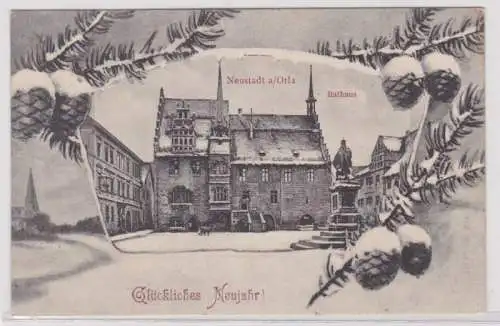 95185 Rahmen Ak Glückliches Neujahr' - Neustadt an der Orla Rathaus 1909