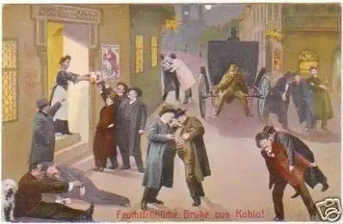 27419 Humor Ak Feuchtfröhliche Grüße aus Kahla 1908