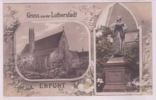 13165 Ak Gruss aus Lutherstadt Erfurt Augustinerkirche, Dr. Luther Denkmal 1917