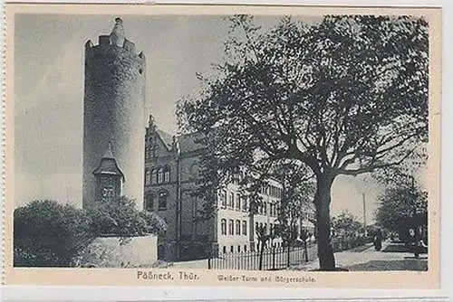 61844 Ak Pößneck in Thüringen Weißer Turm und Bürgerschule um 1930