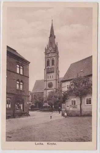 90130 Ak Lucka Kirche und Reklame Köstritzer Biere 1927