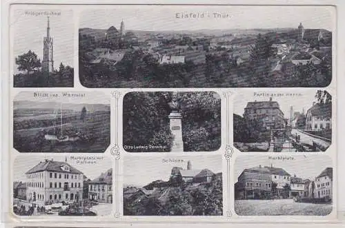 91432 AK Eisfeld i. Thür. - Kriegerdenkmal, Markt, Schloss, Rathaus & Werraparti