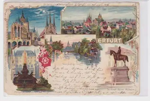 71911 Lithografie AK Erfurt - Dom, St. Severikirche, Brunnen & Denkmal 1901