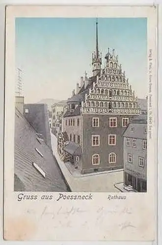 50585 Ak Gruß aus Poessneck Rathaus 1904