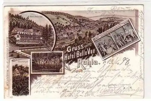 57950 Ak Lithographie Gruss vom Hotel Belle Vue Ruhla 1897