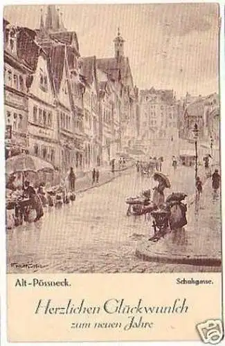 23639 Neujahrs-Ak Alt-Pössnek Schuhgasse 1928
