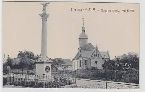 70413 Ak Hermsdorf Sachsen Altenburg Kriegerdenkmal mit Kirche um 1910