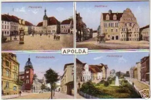 14535 Mehrbild-Ak Apolda Marktplatz Bahnhofstr. um 1920