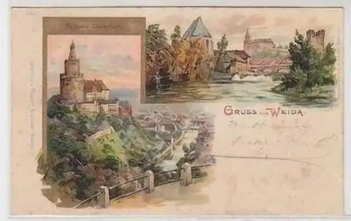 50635 Ak Lithographie Gruß aus Weida Schloß Osterburg 1900